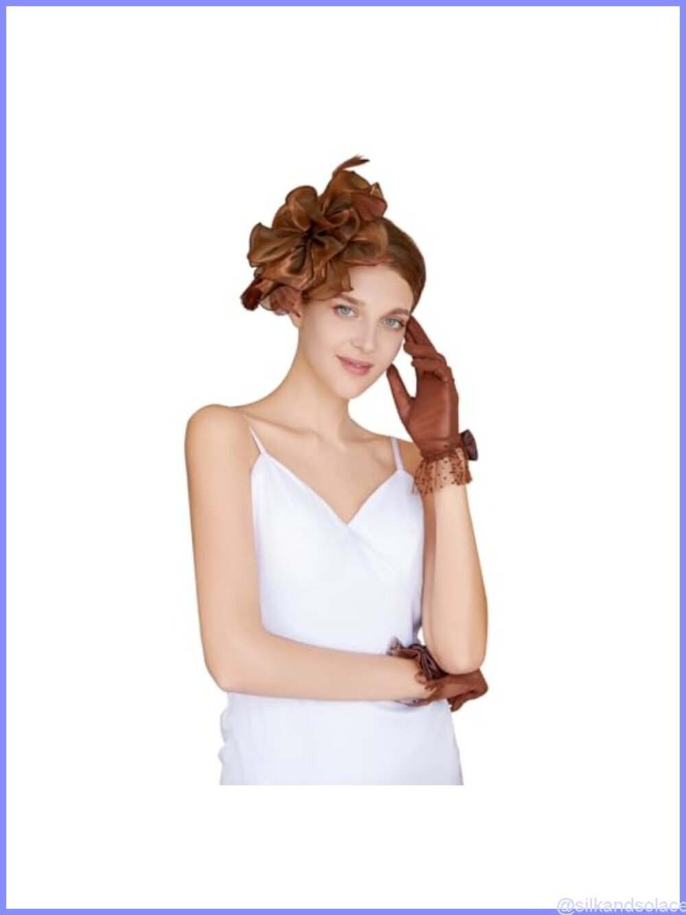 Fascinator Hat Mesh Feathers Headband Clip & Lace Gloves Set